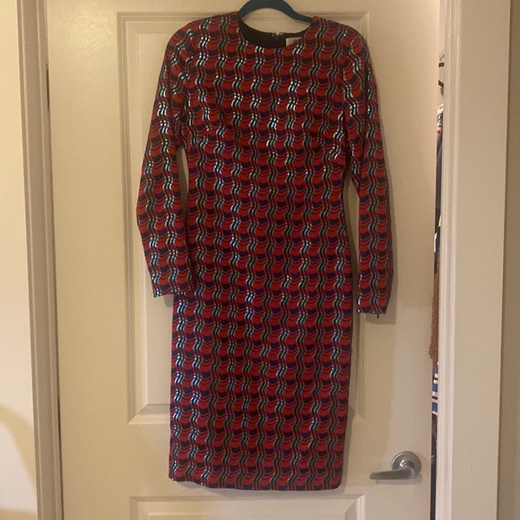 Diane Von Furstenberg Red Metallic Printed Dress Size 4 - Picture 14 of 16